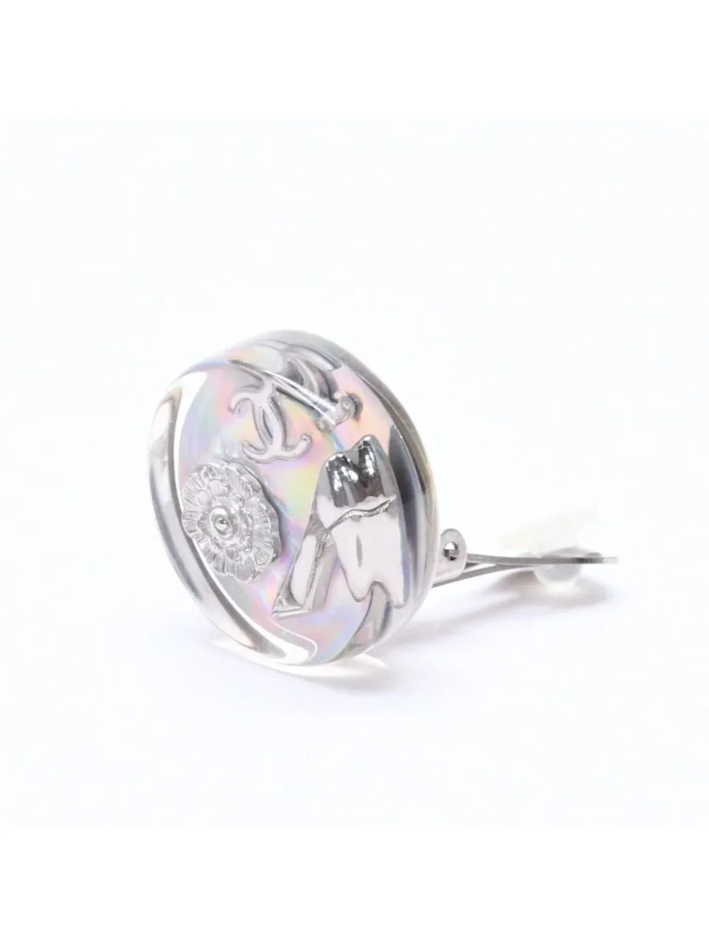 Chanel CC Logo Earrings 97 Resin Metal Aurora Clear Silver
